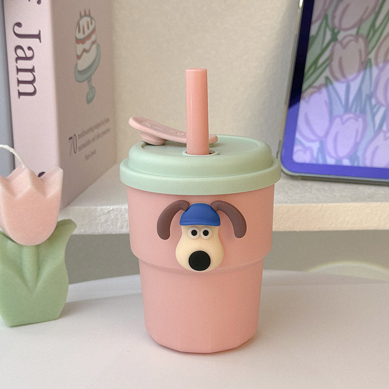 Ladies Insulated Drinking Cup with Dog Motif Leak-Proof Flip Lid BPA-Free
