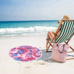 Brehn Ladies Round Beach Blanket With Fringes Soft Colorful Pattern Outdoor Picnic Mat