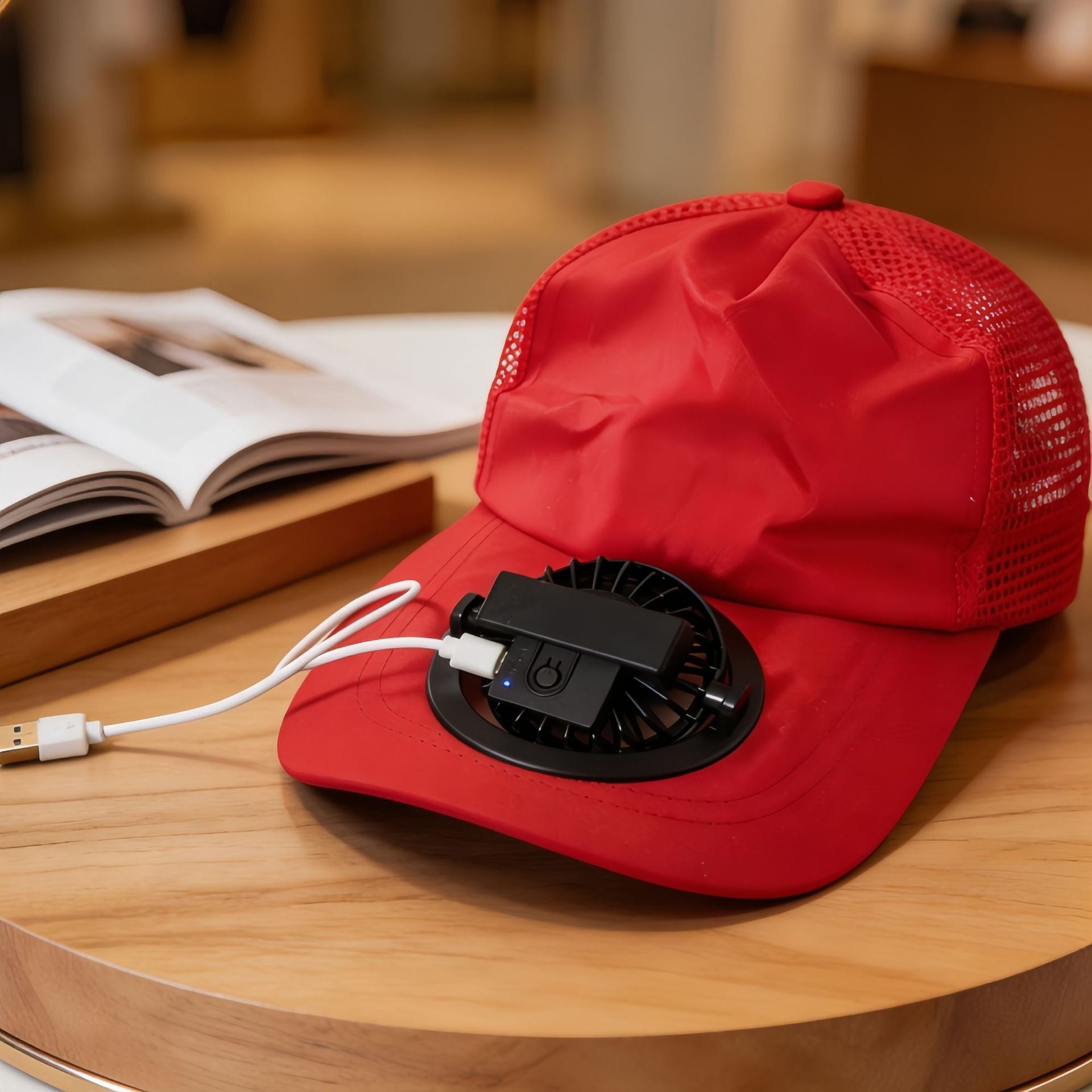 Women's Cooling Cap with Integrated Fan Breathable Mesh Adjustable Strap