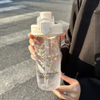 Women's Insulated Water Bottle Floral Design Leak-Proof Flip Lid Thermal Drink Bottle