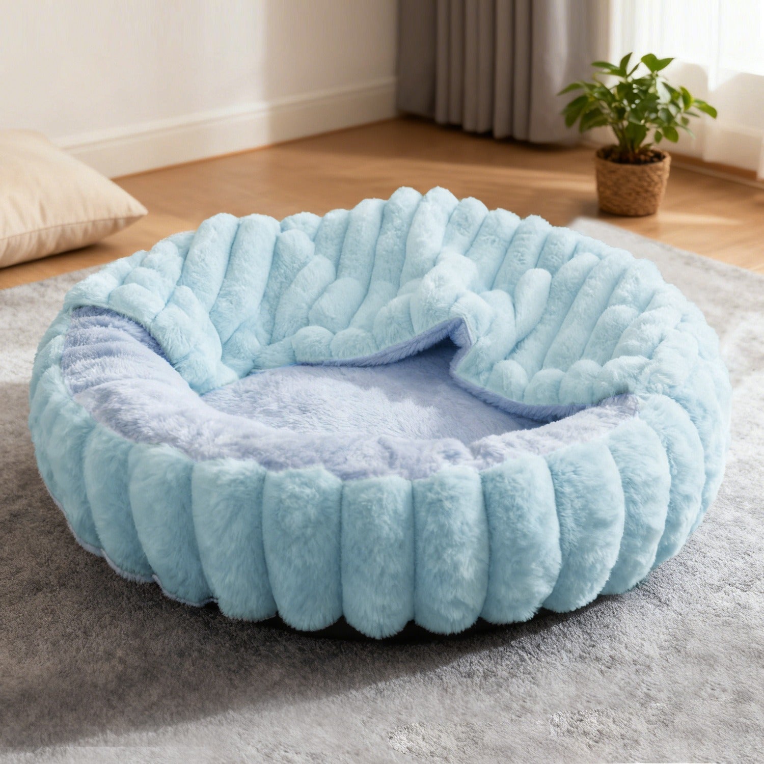 Round Pet Bed with High Edge Soft Cozy Washable Non-Slip Bottom for Dogs Cats