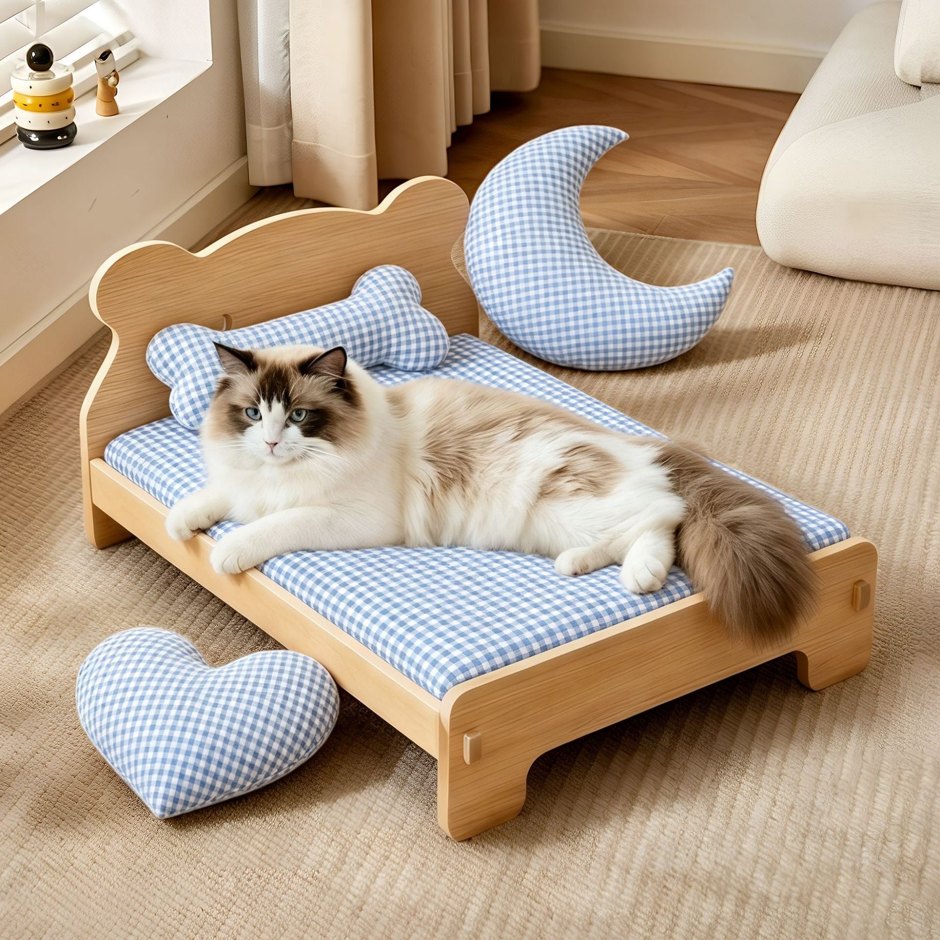 Harrow Luxury Cat Bed with Ergonomic Cushion Non-Slip Base and Washable Cover