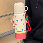 Insulated Stainless Steel Water Bottle with Colorful Polka Dot Pattern for Women