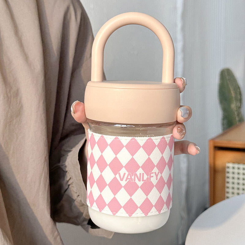 Women’s Glass Water Bottle with Ergonomic Carrying Handle Durable Stylish Reusable