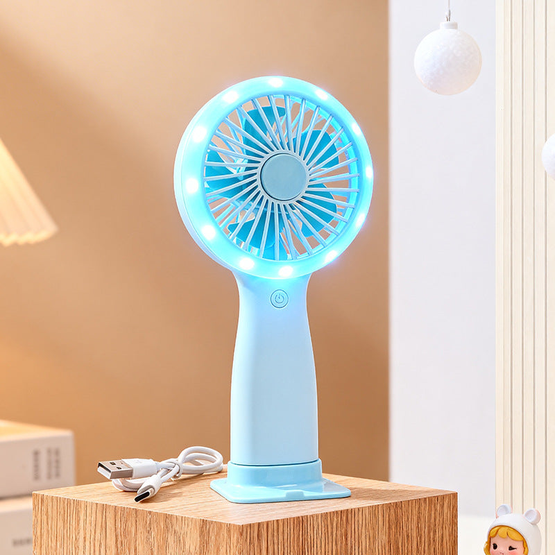Portable Hand Fan with LED Light USB Rechargeable Compact Handheld Fan for Women