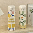 Women Stainless Steel Insulated Water Bottle 12-Hour Temperature Retention Floral Design Leak-Proof Lid