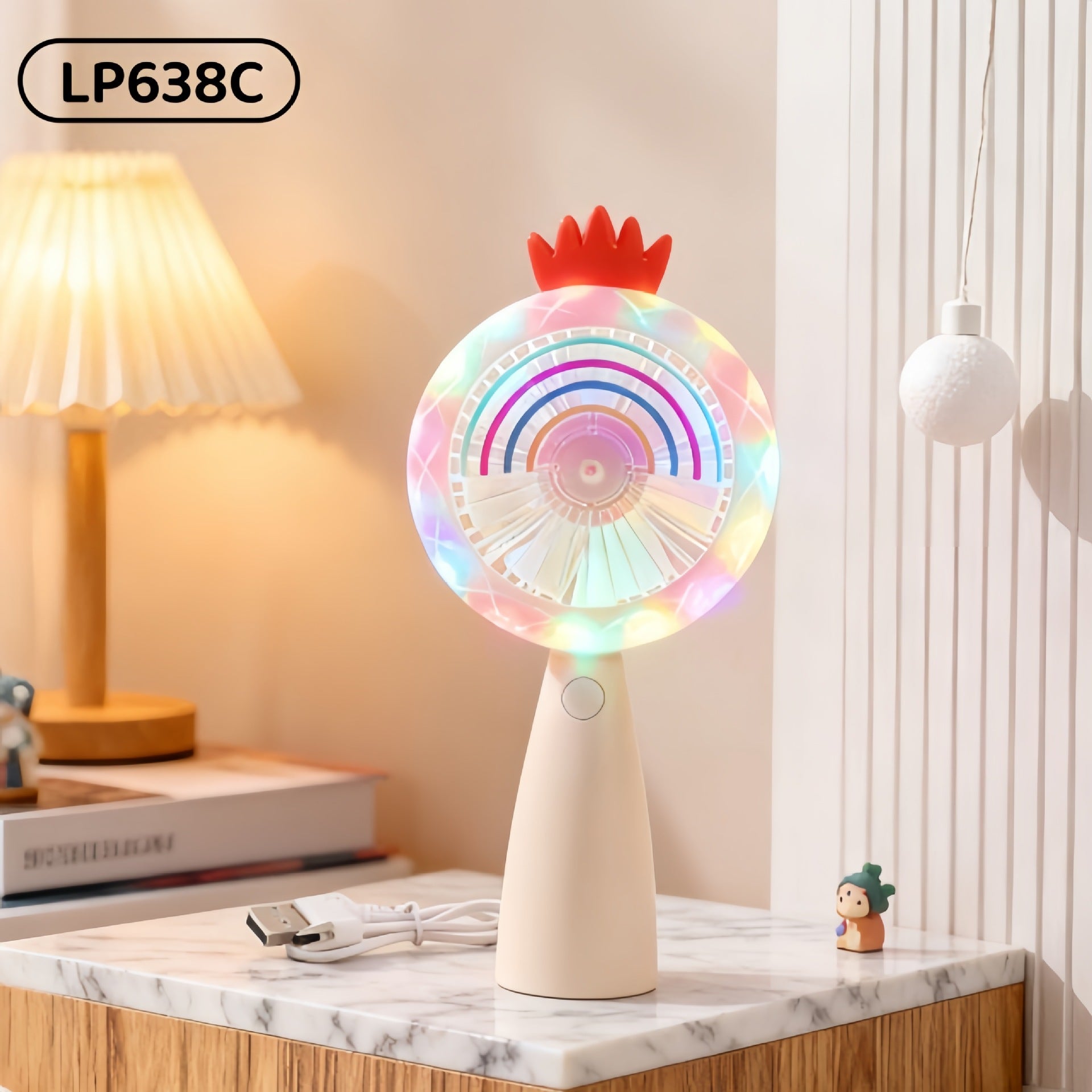 Portable USB Handheld Fan with LED Light and Variable Speed Control for Women