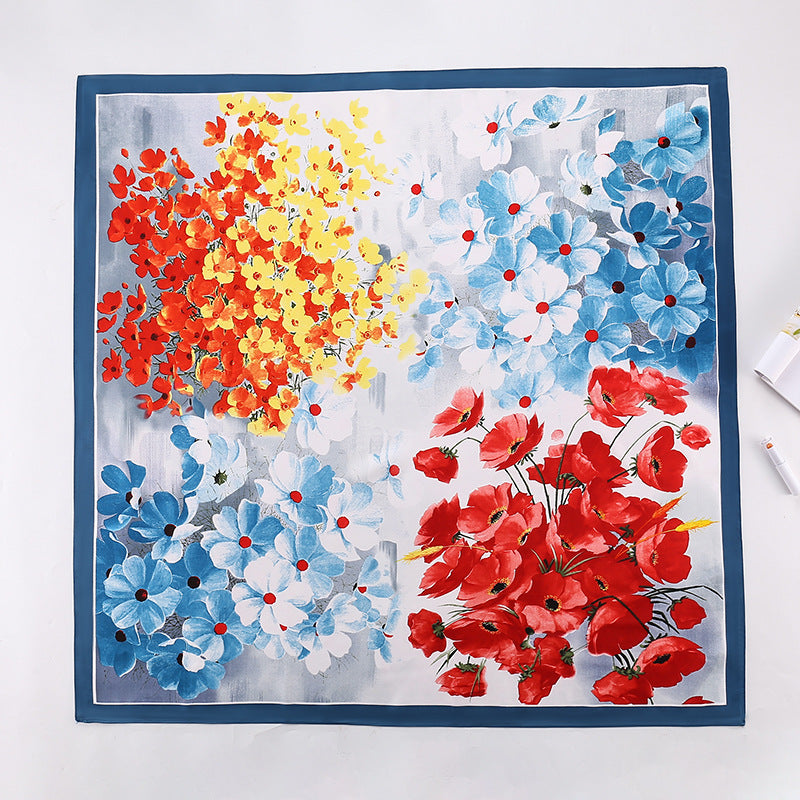 Women's Silk Scarf Botanical Pattern Soft Lightweight Elegant Neck Scarf Hairband Accessory