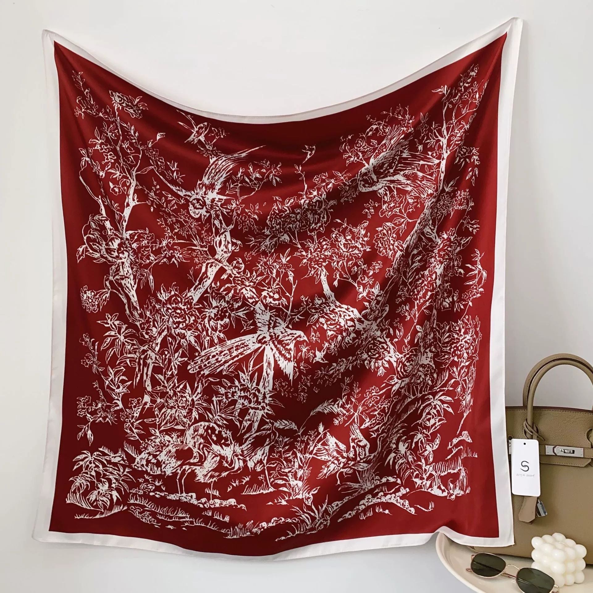 Women's Silk Scarf Botanical Pattern Soft Lightweight Elegant Neck Scarf Hairband Accessory