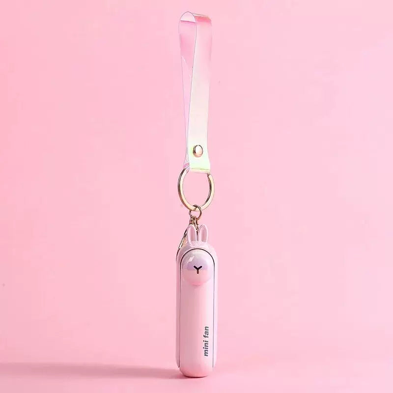 Rechargeable Mini Keychain Fan USB Portable Handheld with Wrist Strap and Frog Charm