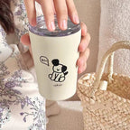 Women's Insulated Travel Mug with Cute Dog Design Leak-Proof Lid Ergonomic Handle