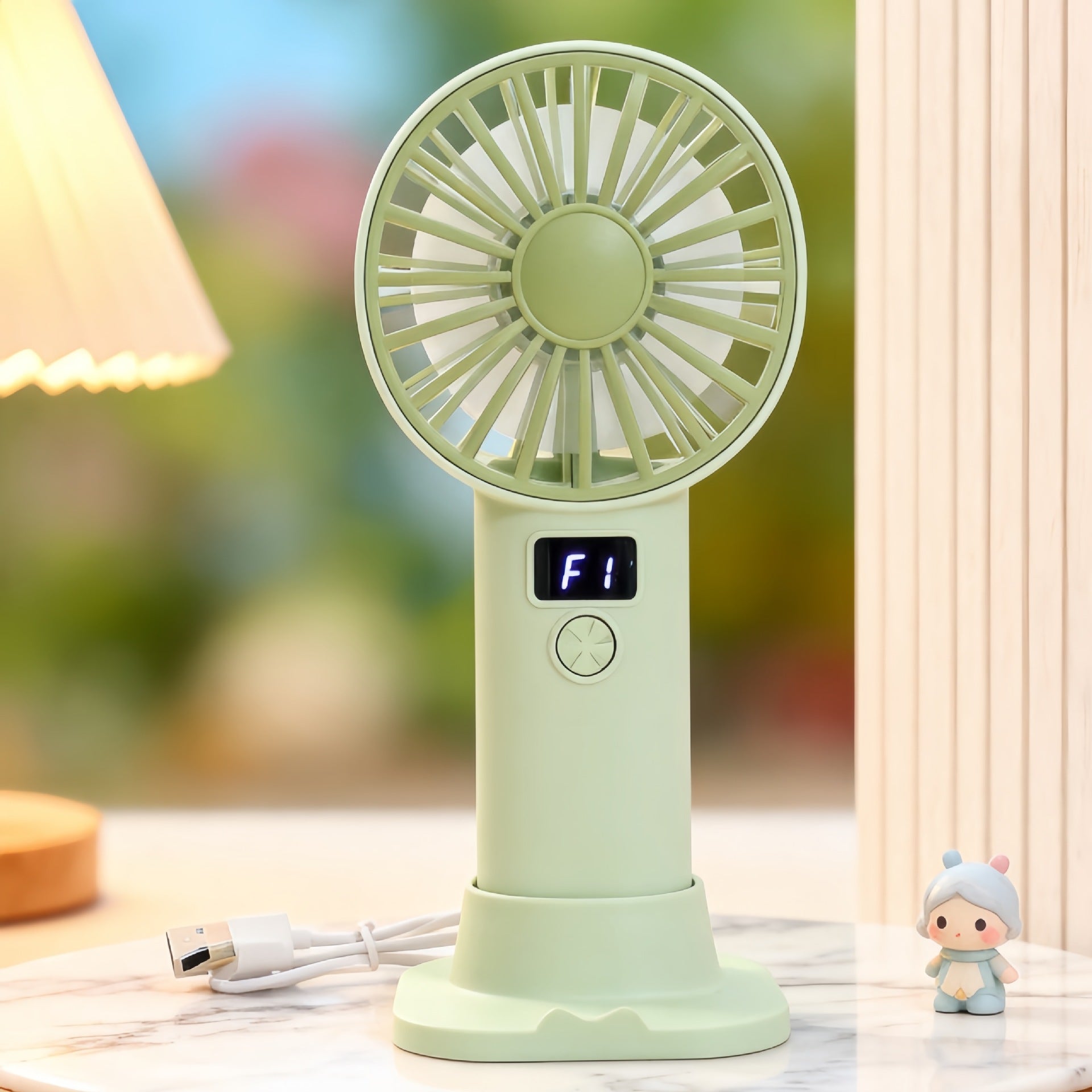 USB Rechargeable Handheld Fan with LCD Display and Three Speeds Compact Portable