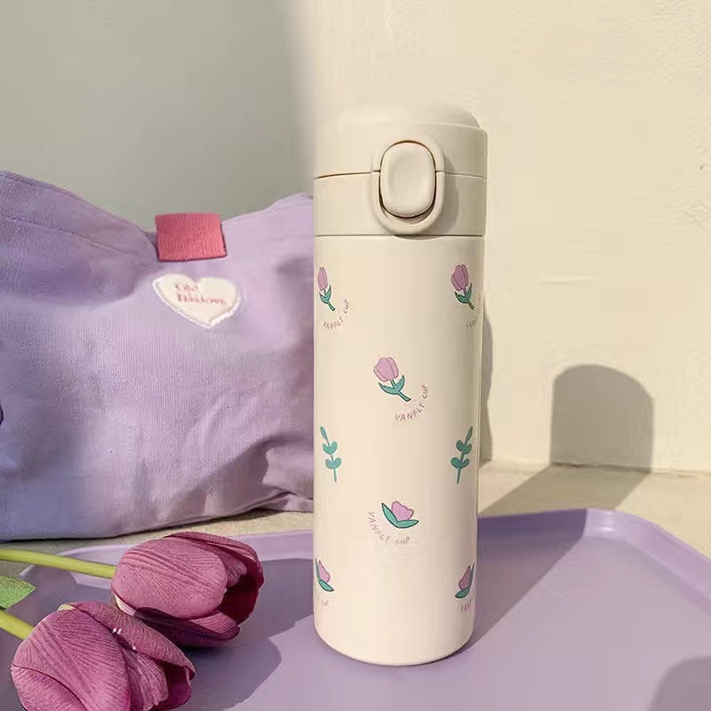 Ladies Insulated Water Bottle Floral Design Leak-Proof Lid BPA-Free Eco-Friendly Drink Bottle