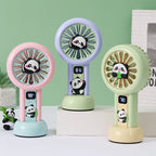 Portable Handheld Fan Panda Design Digital Speed Display Battery Powered
