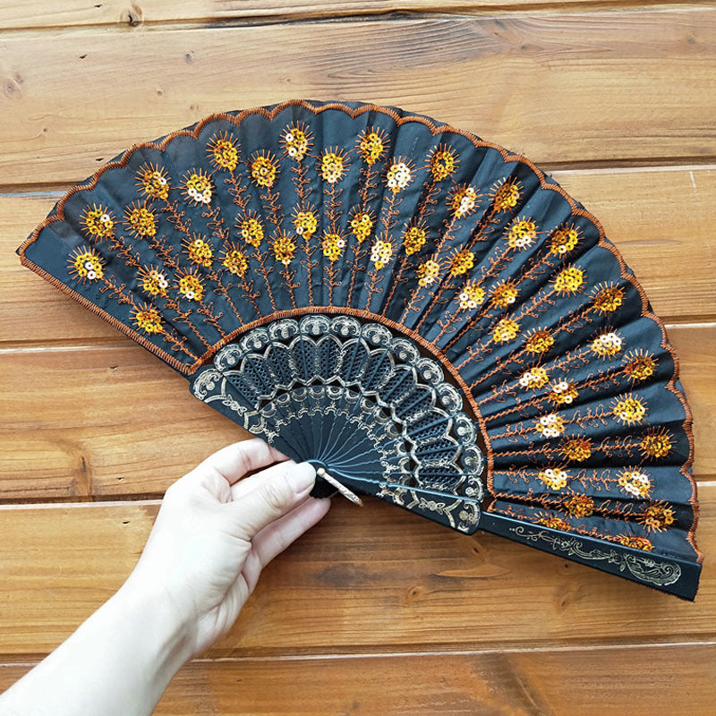 Women's Lace Fan High-Quality Breathable Fabric Artistic Floral Motifs