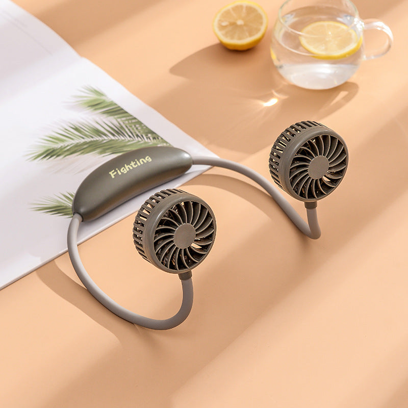 Portable Neck Fan With Dual Adjustable Heads USB Rechargeable Quiet Brushless Motor