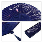 Women Handcrafted Paper and Wood Fan with Floral Design Elegant Portable Accessory