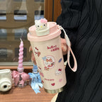 Women's Insulated Mug BPA-Free Plastic Flip-Top Lid Playful Character Design