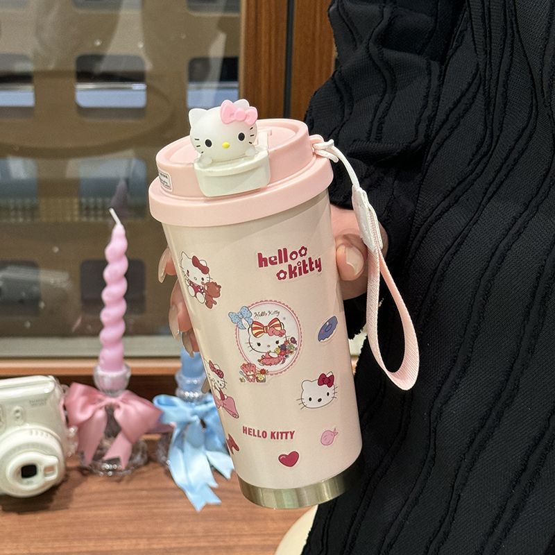 Women's Insulated Mug BPA-Free Plastic Flip-Top Lid Playful Character Design