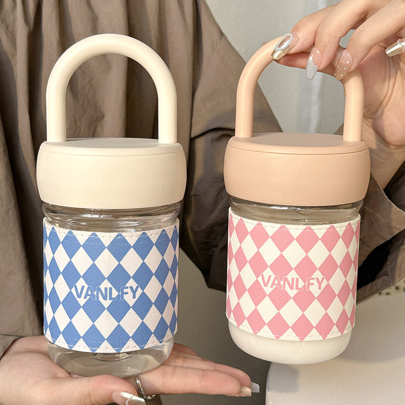 Women’s Glass Water Bottle with Ergonomic Carrying Handle Durable Stylish Reusable