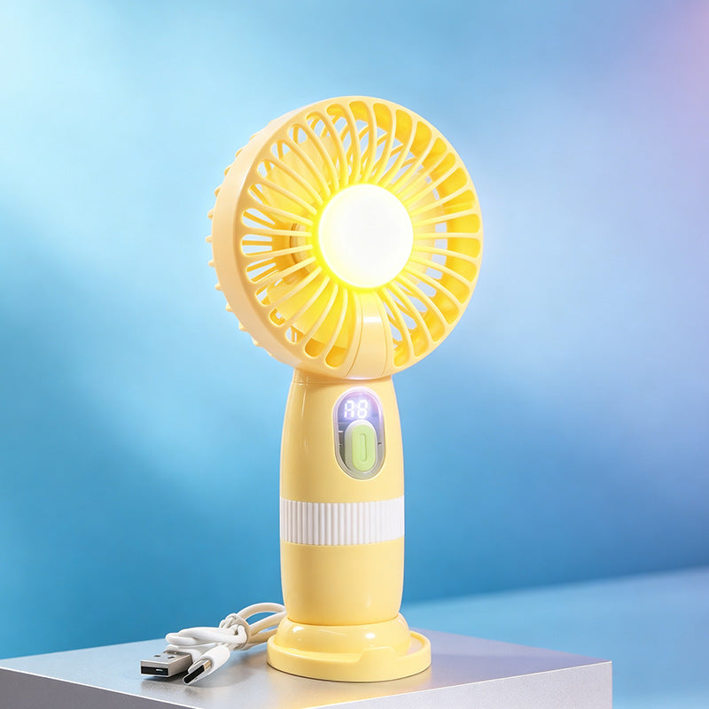 Portable USB Hand Fan with LED Lights Flexible Tilt Lightweight Personal Cooling Device