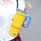 Women's Insulated Stainless Steel Cup With Straw Spill-Resistant Travel Tumbler