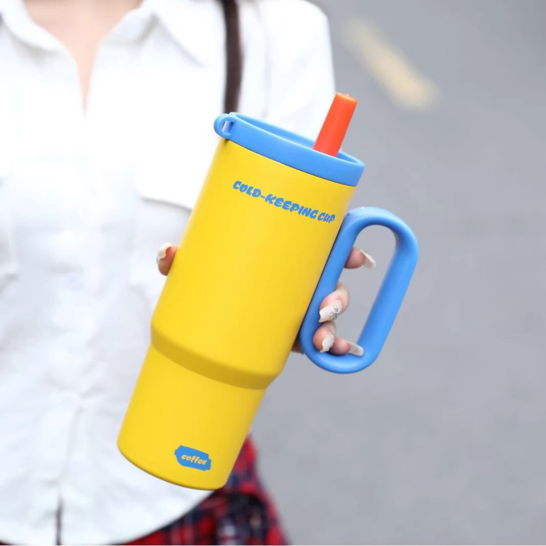 Women's Insulated Stainless Steel Cup With Straw Spill-Resistant Travel Tumbler