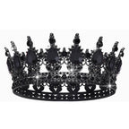 Women’s Crown with Green Gemstones Black Metal Elegant Floral Design
