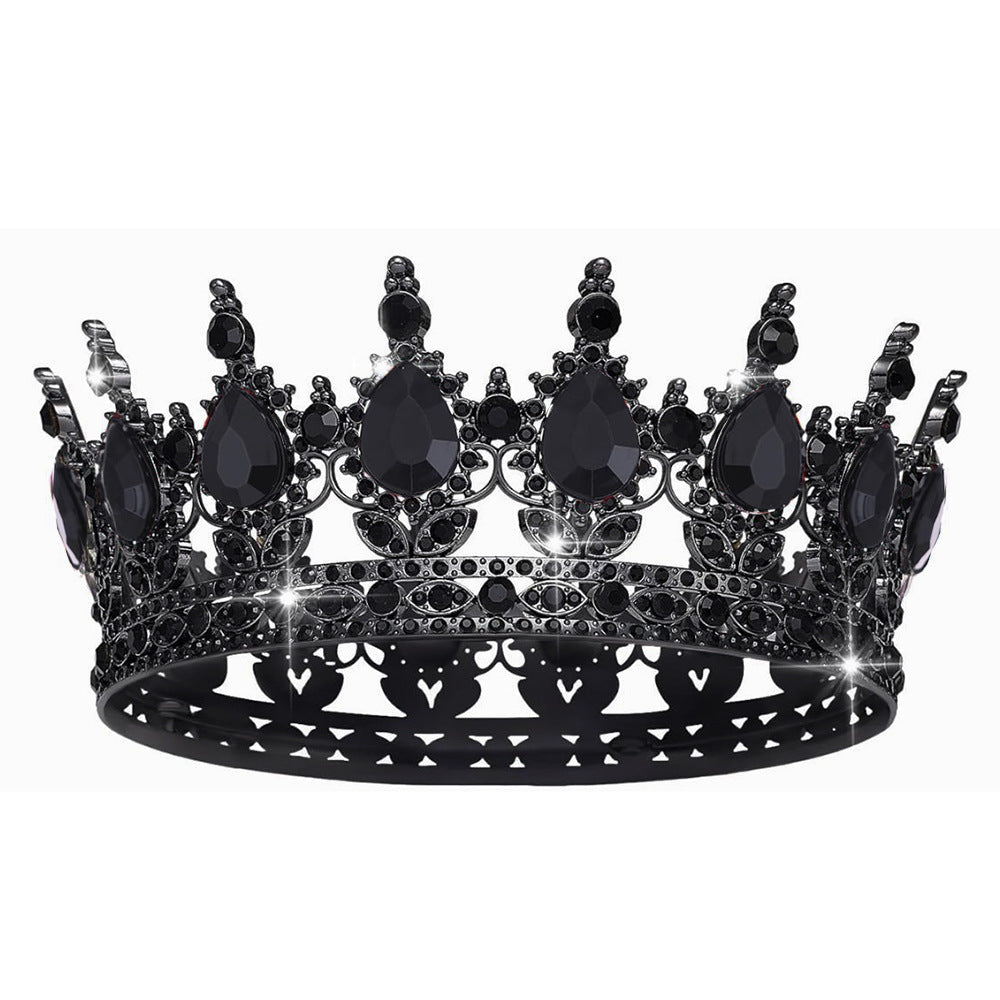 Women’s Crown with Green Gemstones Black Metal Elegant Floral Design