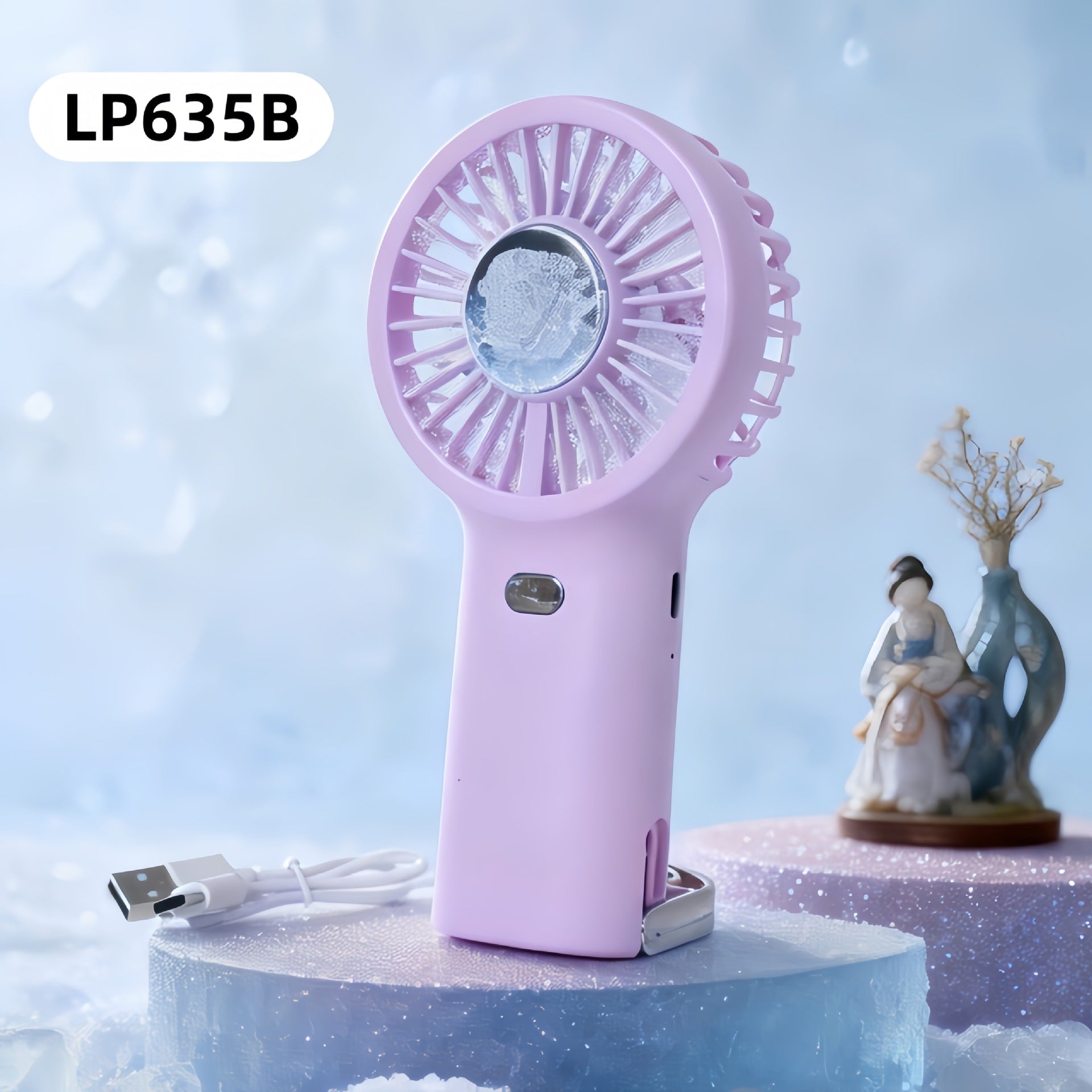 Portable Handheld Fan with Mist Spray USB Rechargeable Foldable Stand