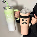 Women’s Insulated Travel Mug with Integrated Straw and Handle for Hot and Cold Drinks