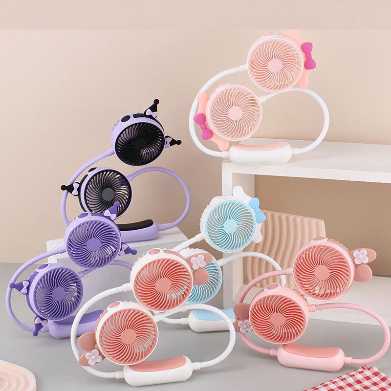 Portable Double Neck Fan with Flexible Gooseneck, Rechargeable Quiet USB Travel Fan