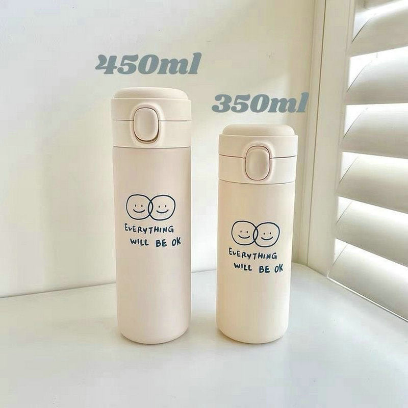 Women's Insulated BPA-Free Drinking Bottle Double-Walled Leak-Proof Flip-Top Lid with Handle and Cheerful Print