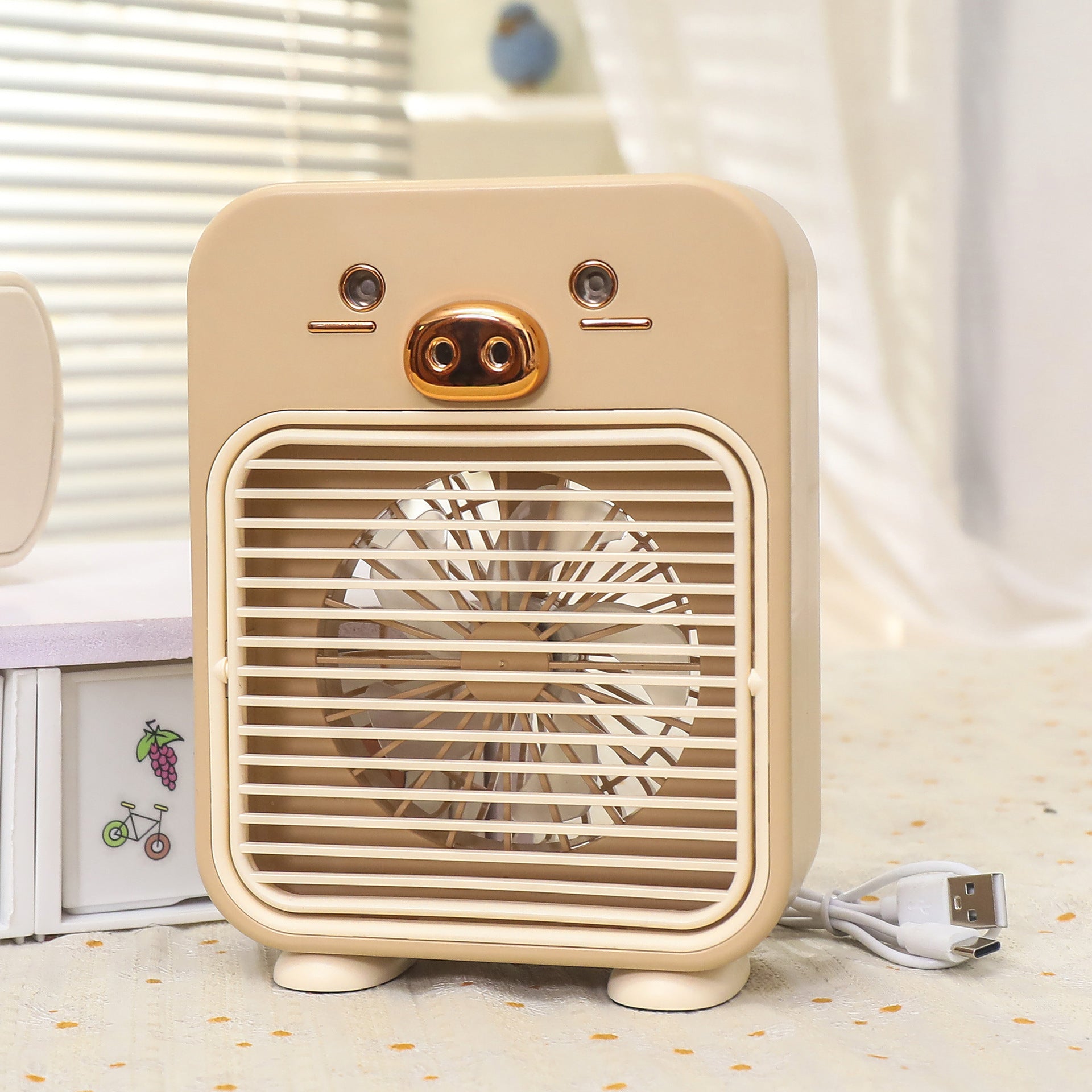Portable Mini Fan USB Rechargeable Cute Animal Design Lightweight Handheld Fan
