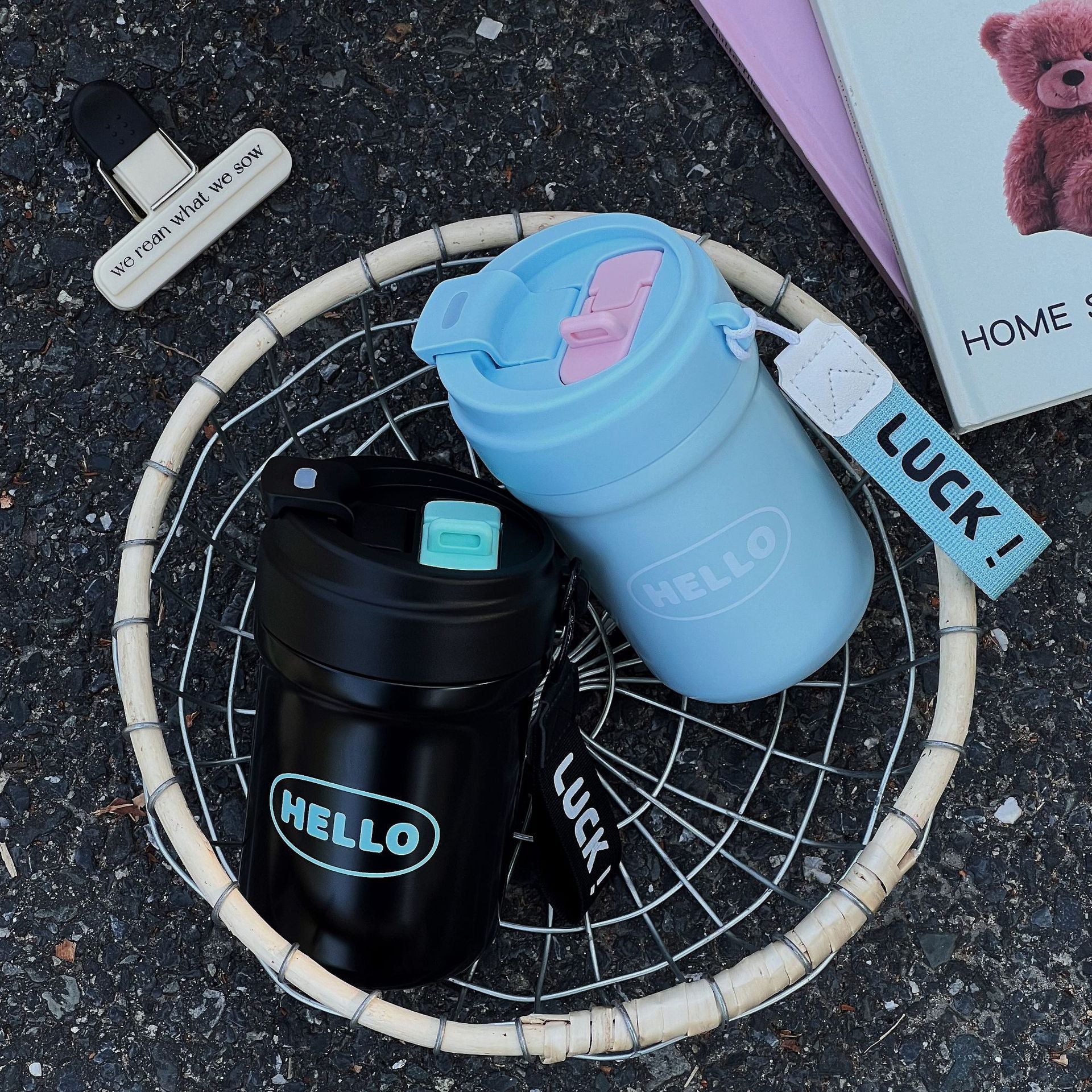 Insulated Water Bottle Unisex BPA-Free Plastic Leakproof with Carrying Strap and Click Lid