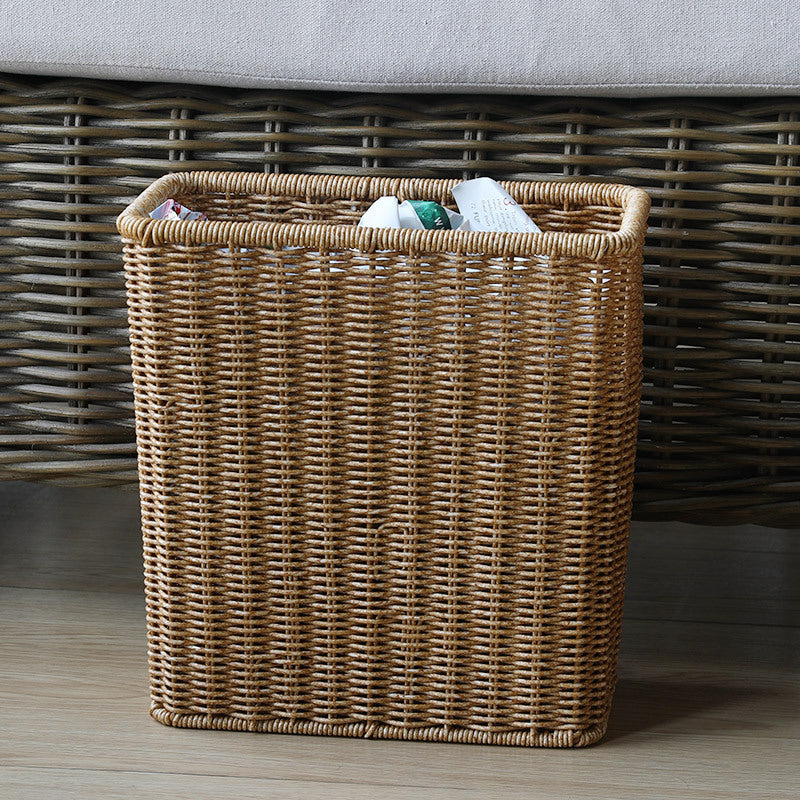 Rectangular Woven Waste Bin Natural Material Compact Bathroom Kitchen Office Trash Can