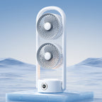 Men's Dual-Head Portable Cooling Fan Rechargeable Battery LED Display Quiet Operation