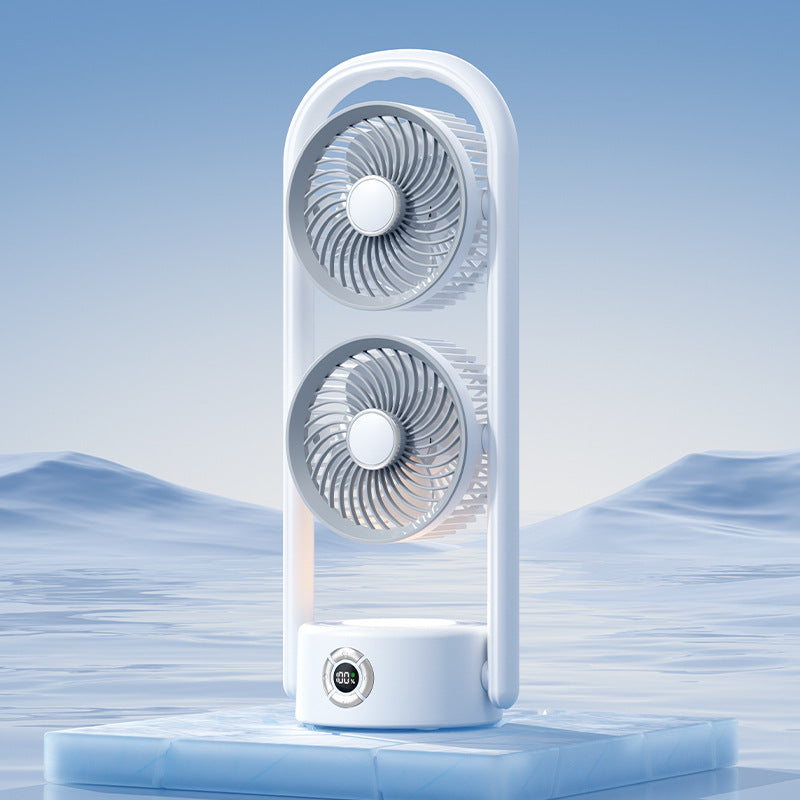 Men's Dual-Head Portable Cooling Fan Rechargeable Battery LED Display Quiet Operation