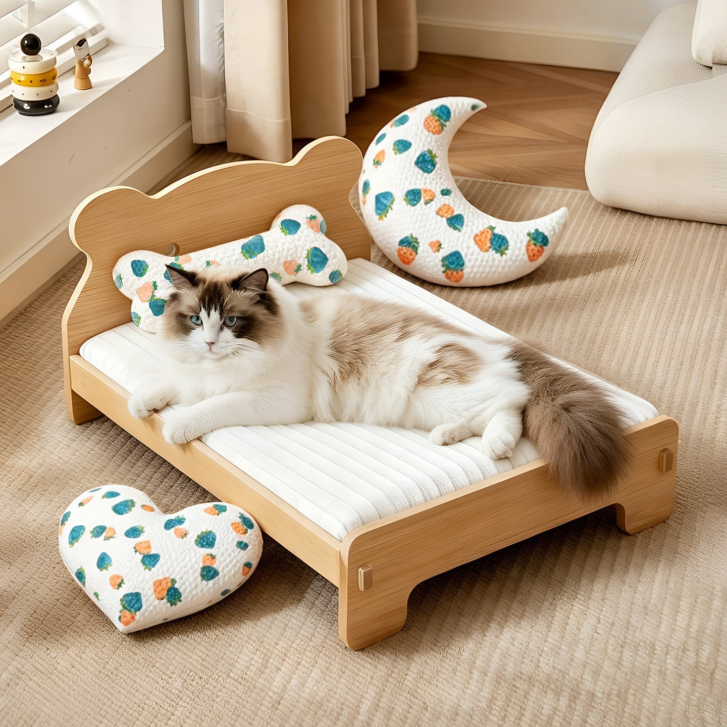 Harrow Cat Bed Bamboo Eco-Friendly Comfortable Padded Mattress Removable Cover
