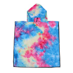 Women's Fleece Poncho with Hood Tie-Dye Pattern Soft Warm One Size