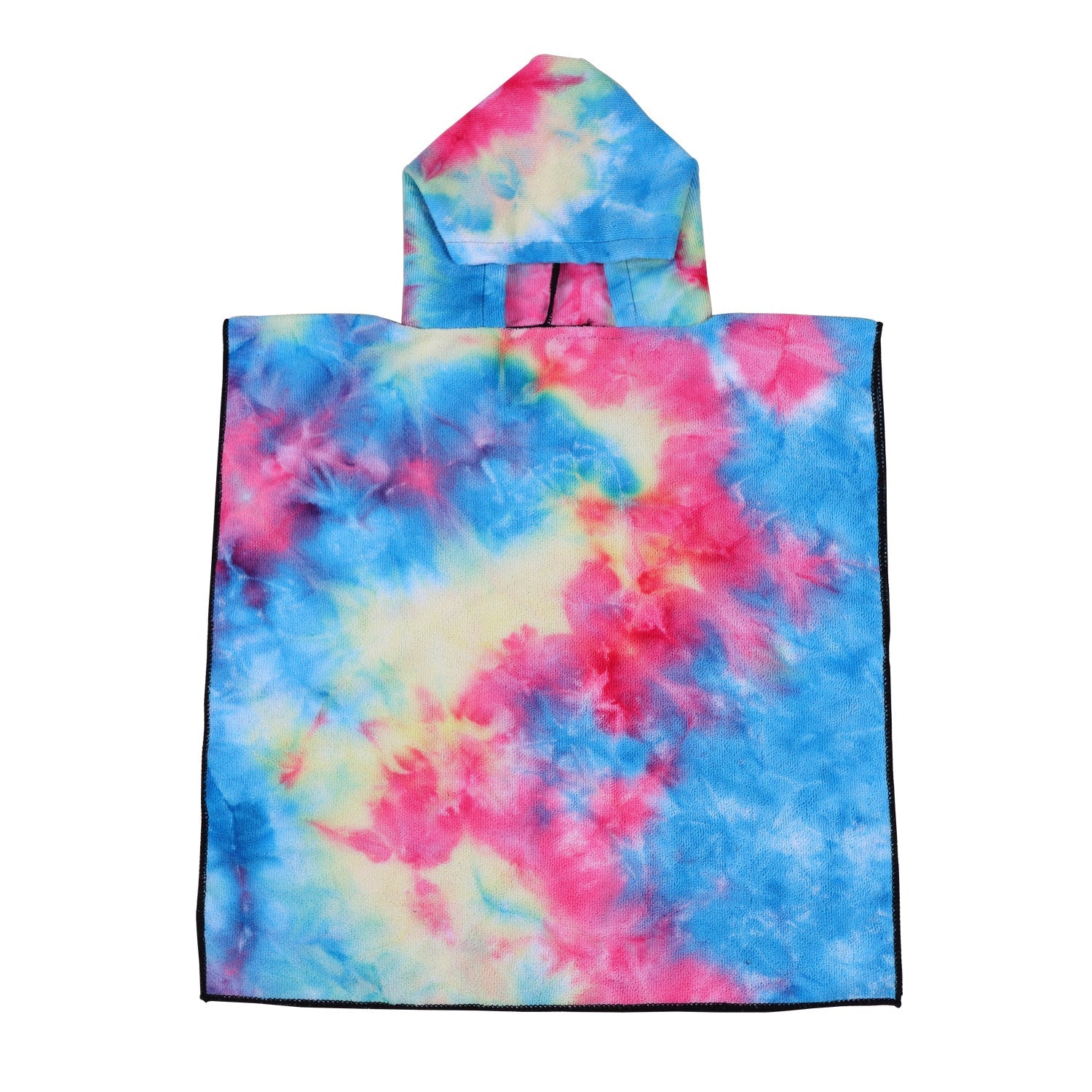 Women's Fleece Poncho with Hood Tie-Dye Pattern Soft Warm One Size
