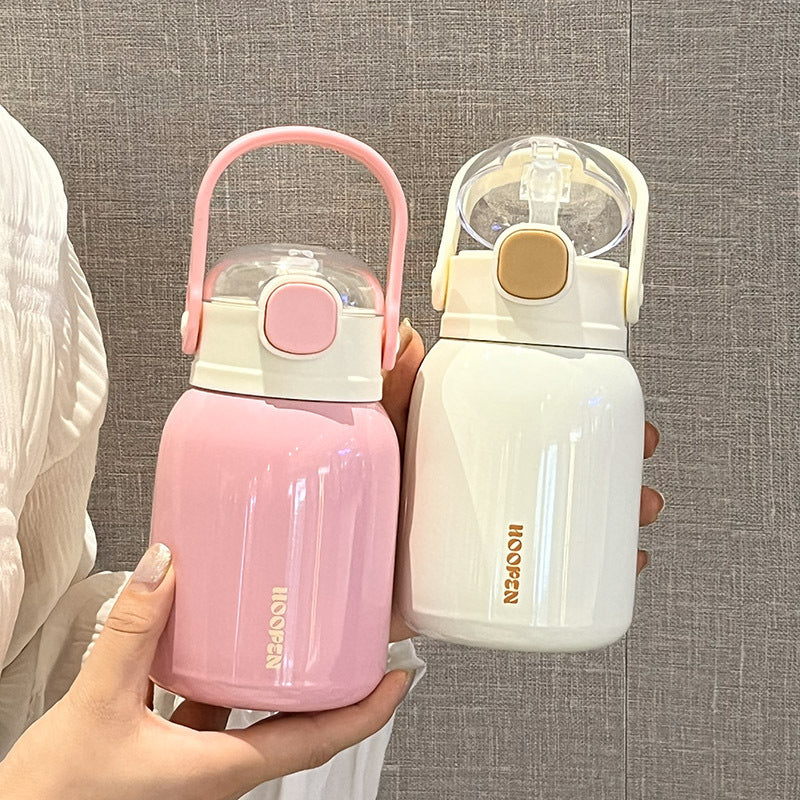 Women's Insulated Drink Container with Carrying Handle Leak-Proof Double Wall 12-Hour Temperature Retention Cute Design