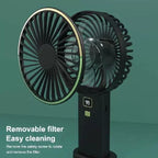 Rechargeable Portable Hand Fan with Digital Battery Indicator and Charging Dock