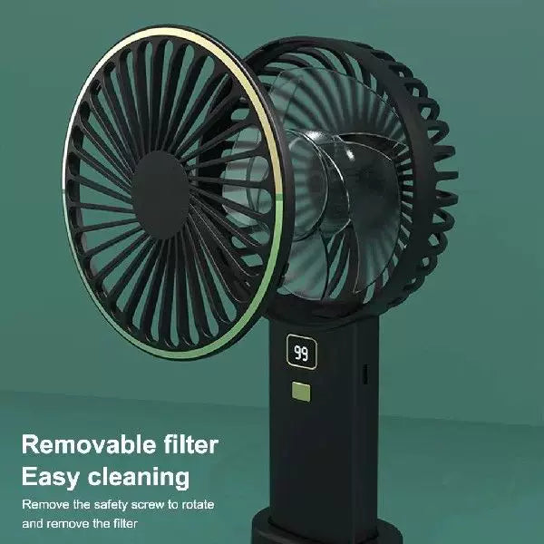 Rechargeable Portable Hand Fan with Digital Battery Indicator and Charging Dock