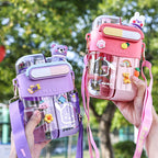 Women's Water Bottle Tritan BPA-Free with Interactive Design and Shoulder Carrying Strap