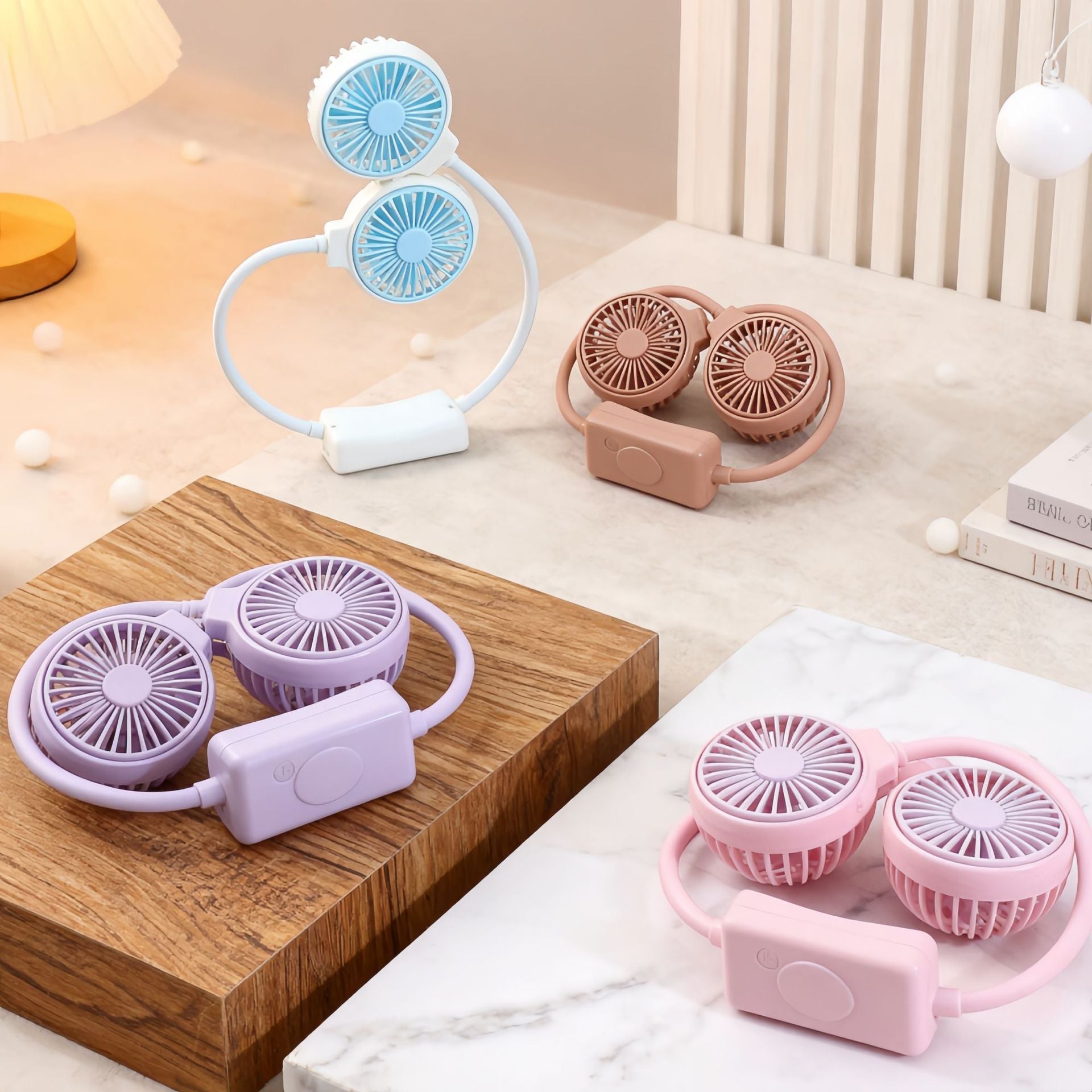 Women’s Portable Neck Fan Dual Vent Technology Rechargeable Lightweight Adjustable Speed
