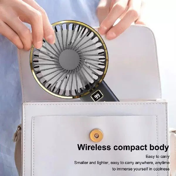 Rechargeable Portable Hand Fan with Digital Battery Indicator and Charging Dock
