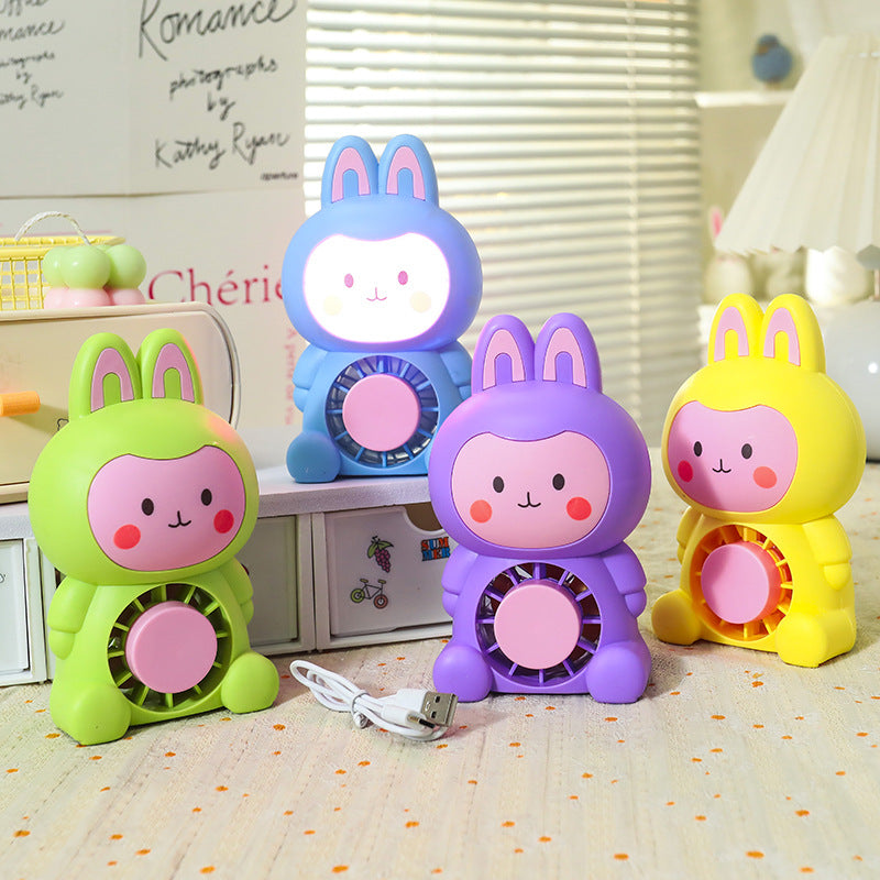 Portable USB Mini Fan Cute Rabbit Design Adjustable Speed Quiet Operation