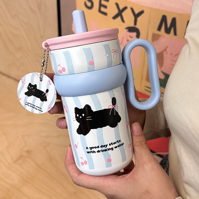 Children’s Drinking Cup with Integrated Straw and Cat Design BPA-Free Durable Plastic