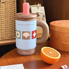 Women’s BPA-Free Plastic Water Bottle with Carry Handle and Integrated Straw Floral Design